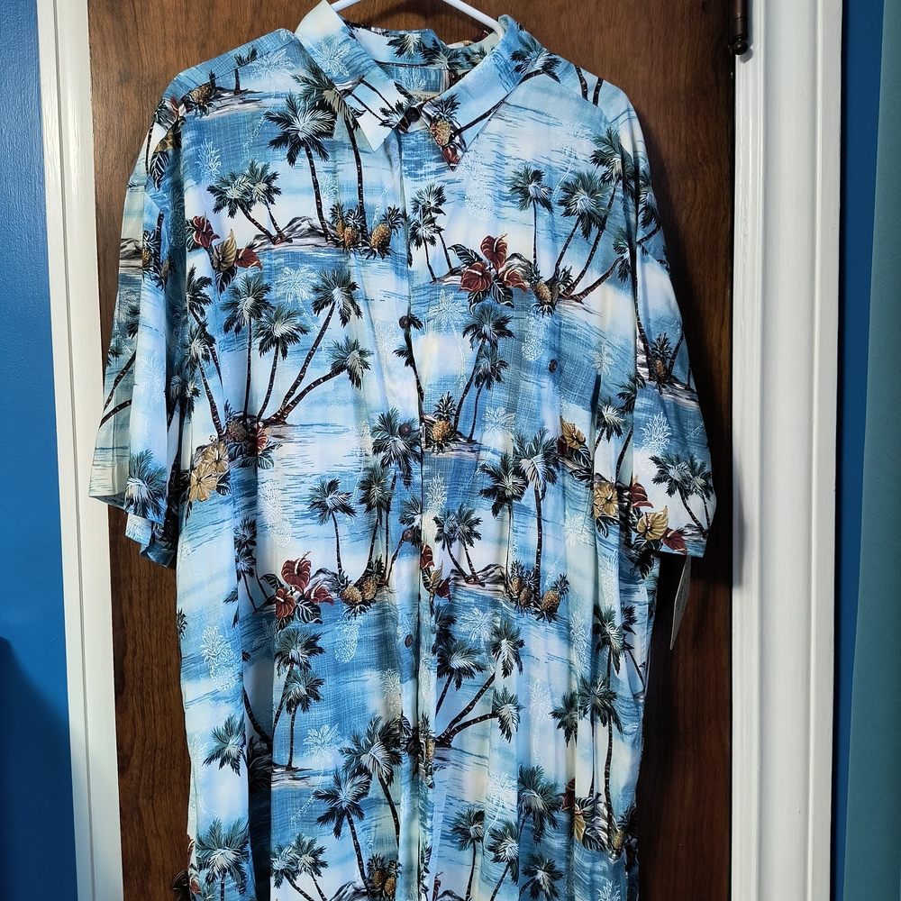 Men's Blue Palm Tree Casual Shirt SALE Today $25